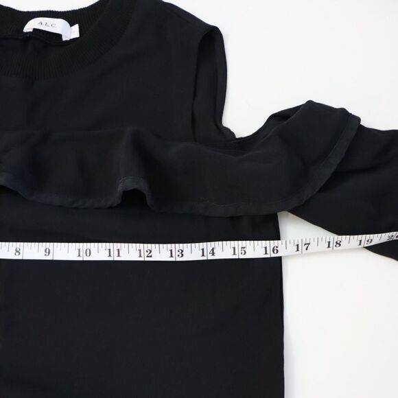A.L.C Lindsey Black Cold Shoulder Ruffle Top Black Size 0 - Picture 9 of 11